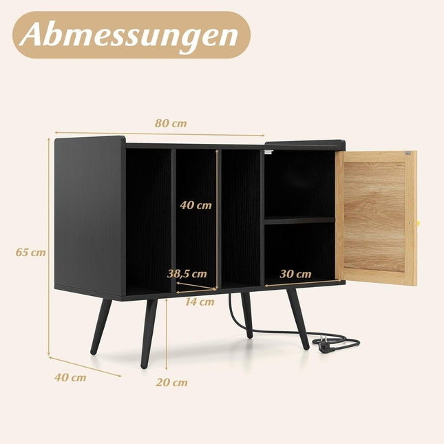 Vinyl Record Player Stand with Charging Station, Black