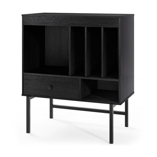 Vinyl Record Player Stand with Storage, Black, 70x36x80 cm