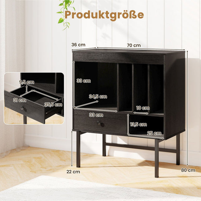 Vinyl Record Player Stand with Storage, Black, 70x36x80 cm