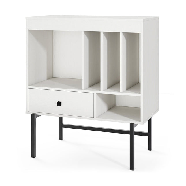 Vinyl Record Player Stand with Storage, White, 70x36x80 cm