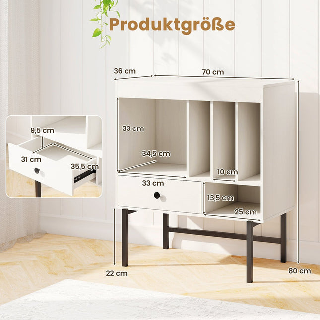 Vinyl Record Player Stand with Storage, White, 70x36x80 cm