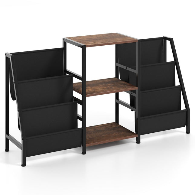 Vinyl Record Stand with 3 Shelves & 6 Storage Pockets