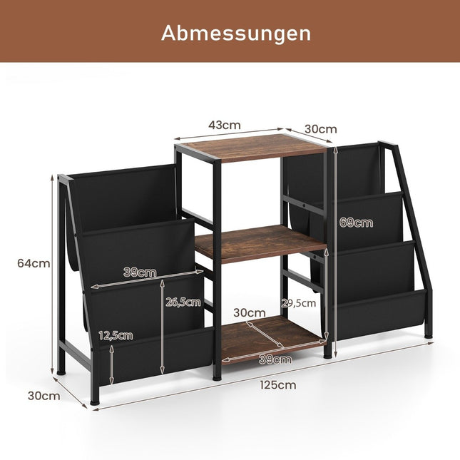 Vinyl Record Stand with 3 Shelves & 6 Storage Pockets