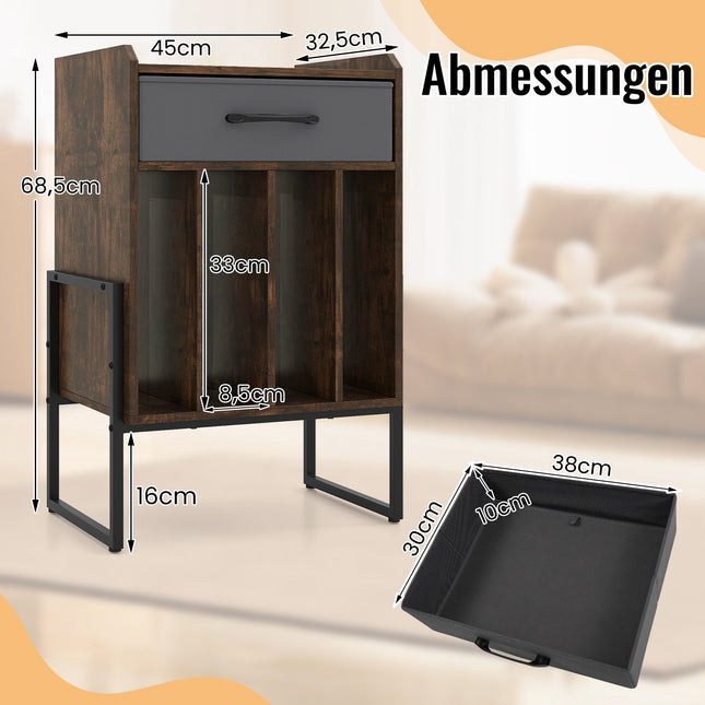 Vinyl Record Stand with 4 Shelves, Brown Retro Design