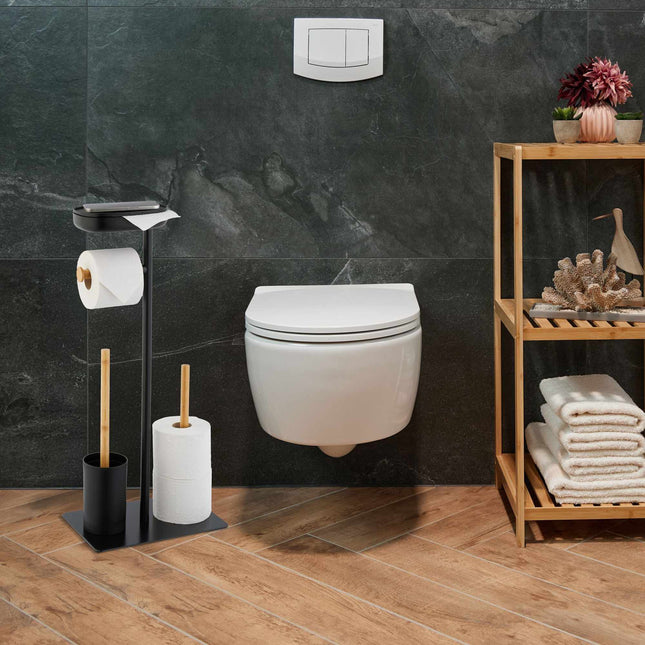 Toiletstoel met plankje van bamboe en ijzer