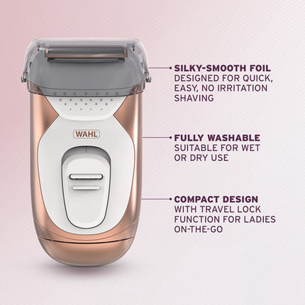 Wahl Ladyshaver Wet and Dry with Dual Long-Hair Trimmers, Travel Lock, Washable