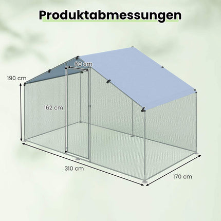 Walk-In Chicken Coop with Roof, Lockable Door, 300x170x190 cm