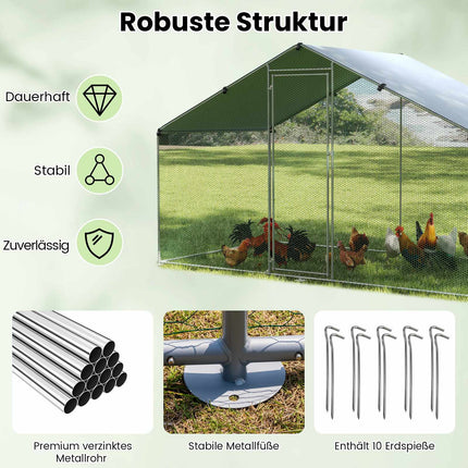 Walk-In Chicken Coop with Roof, Lockable Door, 300x170x190 cm