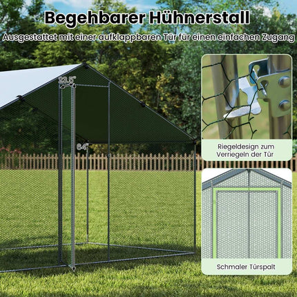 Walk-In Chicken Coop with Roof, Lockable Door, 300x170x190 cm