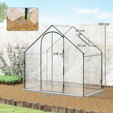 Walk-In Greenhouse with Window, Roll-Up Door, 180x100x168 cm