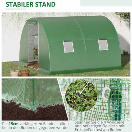 Walk-In Greenhouse with Windows, 3x3m, Dark Green