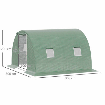 Walk-In Greenhouse with Windows, 3x3m, Dark Green
