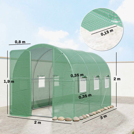 Walk-In Polytunnel Greenhouse, 2x3m, PE Cover, Steel Frame