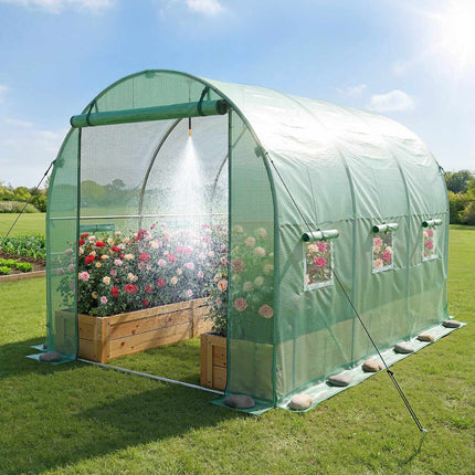 Walk-In Tunnel Greenhouse 10x7x7 ft With Watering, 6 Windows