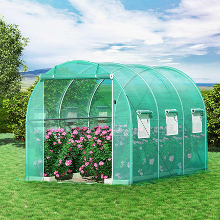 Walk-In Tunnel Greenhouse 12x7x7 ft, 2 Doors, 6 Windows