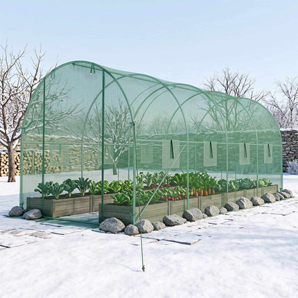 Walk-In Tunnel Greenhouse 15 x 7 x 7 ft with 8 Mesh Windows, Green, PE Cover