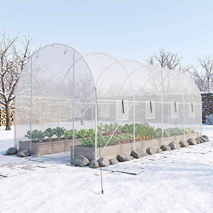 Walk-In Tunnel Greenhouse 15 x 7 x 7 ft with 8 Mesh Windows, White, PE Cover