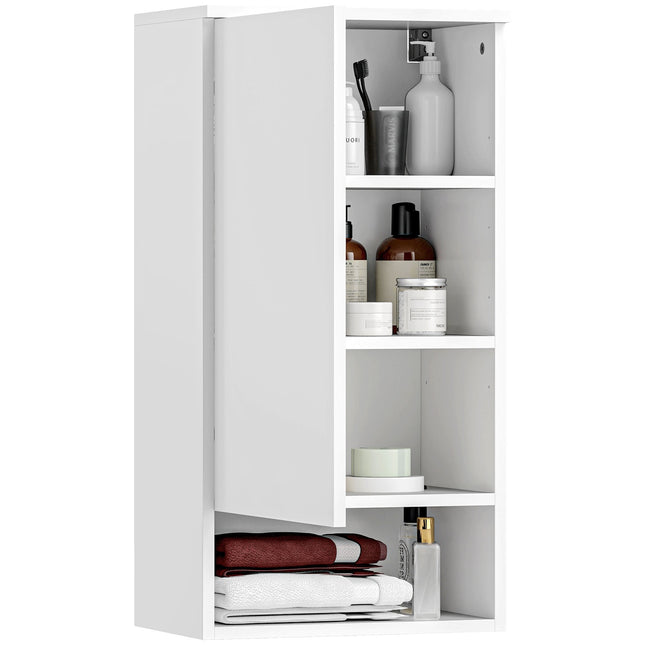 Wandkast Wandkast met deuren, badkamerkast, keukenkast met verstelbare planken, open vak, medicijnkast wandmontage wit 40 x 27 x 77 cm Aosom