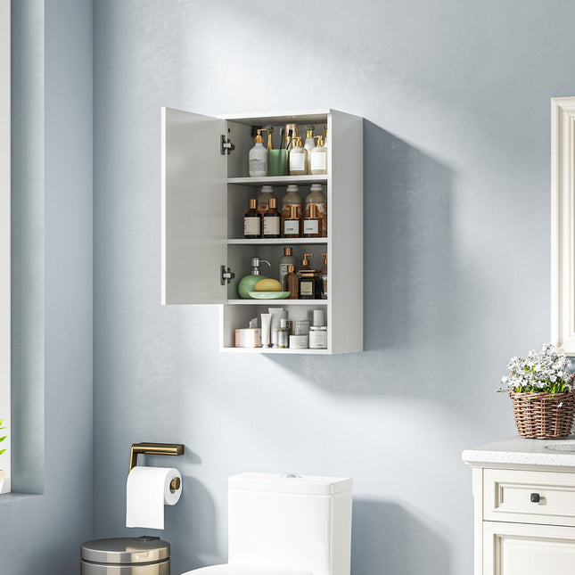 Wandkast Wandkast met deuren, badkamerkast, keukenkast met verstelbare planken, open vak, medicijnkast wandmontage wit 40 x 27 x 77 cm Aosom