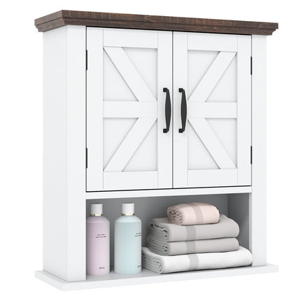 Wall Cabinet with Adjustable Shelves & Open Storage, White