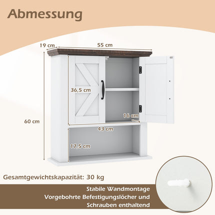 Wall Cabinet with Adjustable Shelves & Open Storage, White