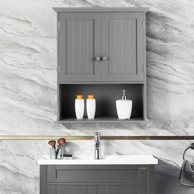 Wall Cabinet with Double Door & Adjustable Shelf Height Medicine Cabinet Wall Cabinet Gray