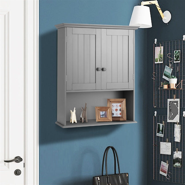 Wall Cabinet with Double Door & Adjustable Shelf Height Medicine Cabinet Wall Cabinet Gray