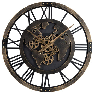 Wall Clock, 27-Inch Gear World Map, Non-Ticking Quartz