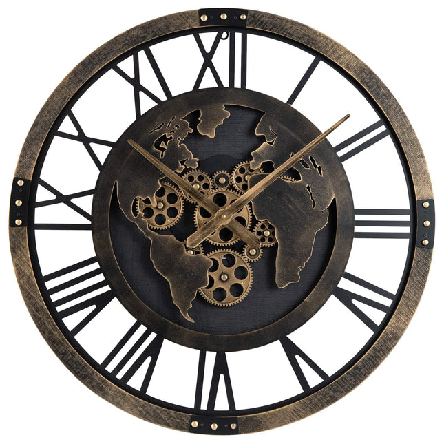 Wall Clock, 27-Inch Gear World Map, Non-Ticking Quartz