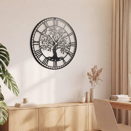 Wall Clock 27-Inch Tree of Life, Metal, Silent Quartz