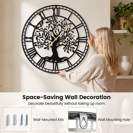 Wall Clock 27-Inch Tree of Life, Metal, Silent Quartz