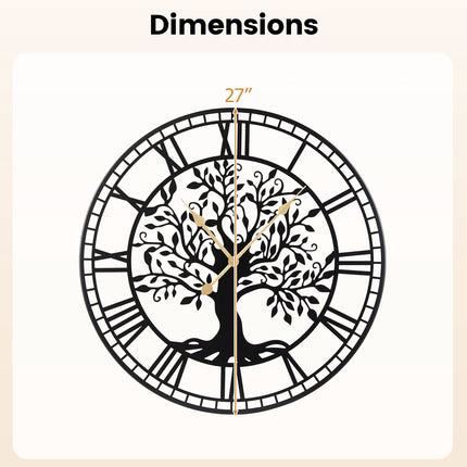 Wall Clock 27-Inch Tree of Life, Metal, Silent Quartz