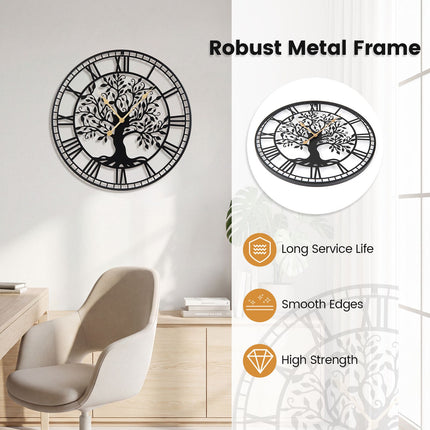Wall Clock 27-Inch Tree of Life, Metal, Silent Quartz