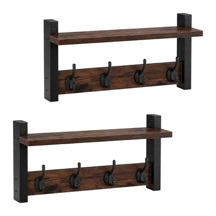 Wall Coat Rack Set of 2, Brown MDF and Iron