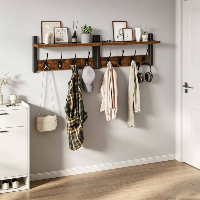 Set van 2 wandkapstokken, bruin MDF en ijzer