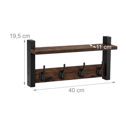 Wall Coat Rack Set of 2, Brown MDF and Iron