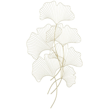 Gold 3D metal wall art with ginkgo leaves, 51x94.5 cm