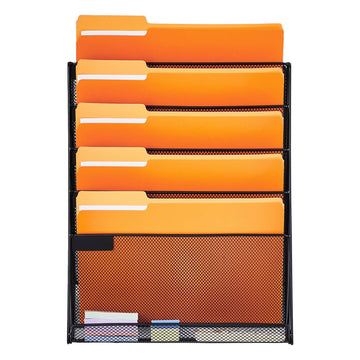 Wall File Organizer, 6-Pocket Mesh Metal, Label Tabs