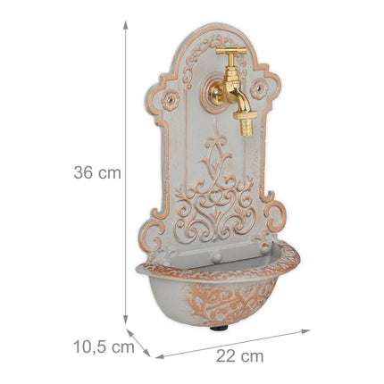 Wall Fountain with Tap, Gold and Grey Cast Iron