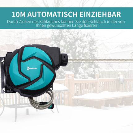 Wall-mounted 10 m hose reel with 180° rotatable, frost-resistant
