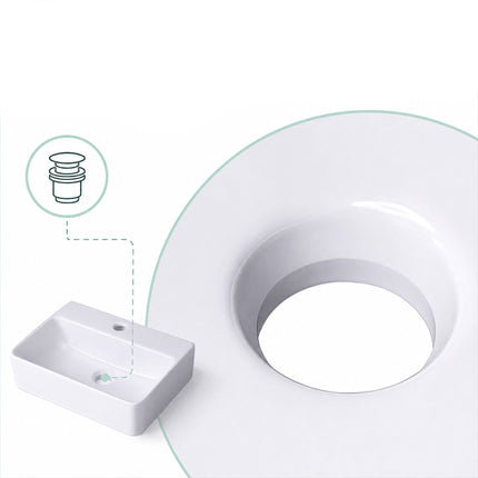 Wall-Hung Ceramic Basin with Tap Hole, 37 x 27 cm