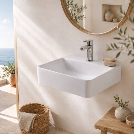 Wall-Hung Ceramic Basin with Tap Hole, 37 x 27 cm