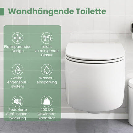 Wall-Hung Toilet, Dual Flush, Soft-Close Seat, White