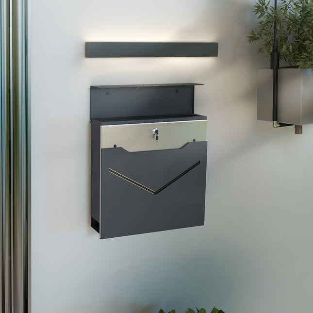 Anthracite wall letterbox, display window, magazine slot