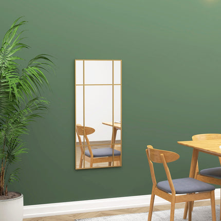 Gold rectangular wall mirror, 110 x 50 cm metal frame