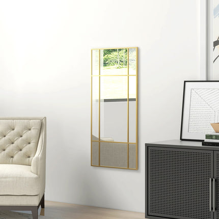 Gold rectangular wall mirror, 110 x 50 cm metal frame