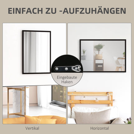 Wall Mirror, 50x70 cm, Black MDF Frame, Easy Mounting
