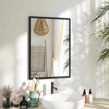 Wall Mirror, 50x70 cm, Black MDF Frame, Easy Mounting
