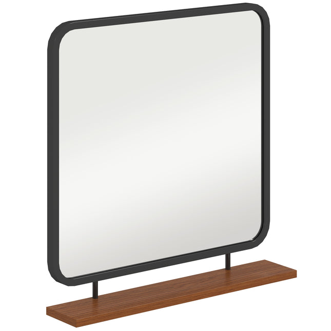 Black rectangular wall mirror with shelf - 55 x 55.5 cm
