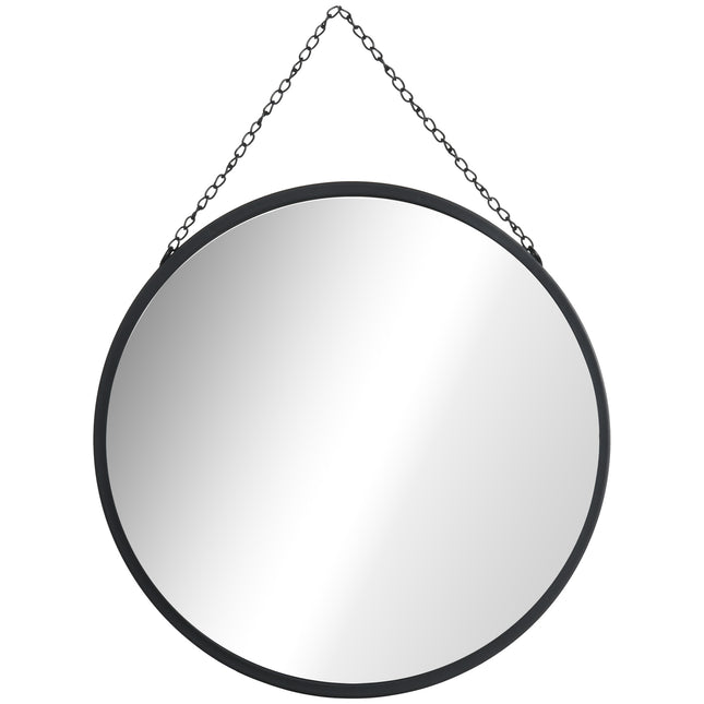 Round wall mirror, makeup mirror, 50 Cm, black metal frame